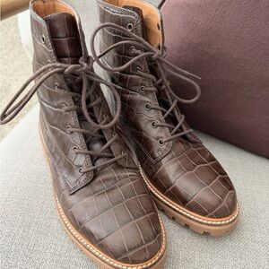 Madewell Brown Croc-Textured Leather Lace-Up Boots size 7